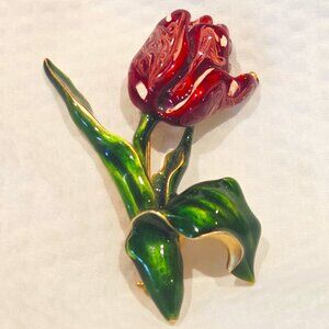 Extremely Rare Vintage Museum of Fine Arts MFA Red Enamel Tulip Flower Brooch